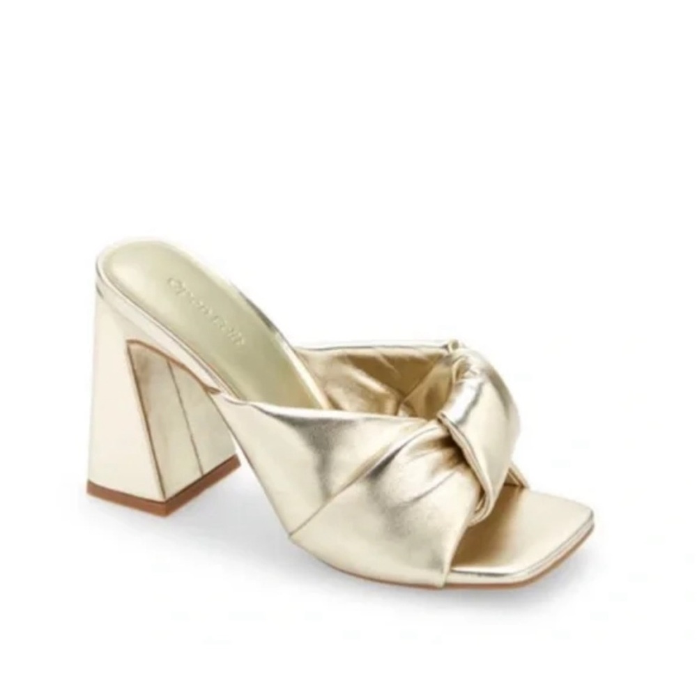 Open Edit Metallic Gold Knot-Detail Block Heel Mule